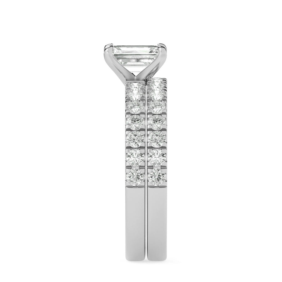 2CTW Radiant Shaped Lab Grown Diamond (F/VS) Classic Accented Set With Band and Engagement Ring in 14K Gold