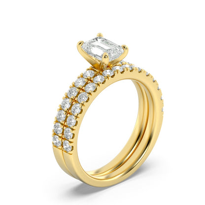 2CTW Radiant Shaped Lab Grown Diamond (F/VS) Classic Accented Set With Band and Engagement Ring in 14K Gold