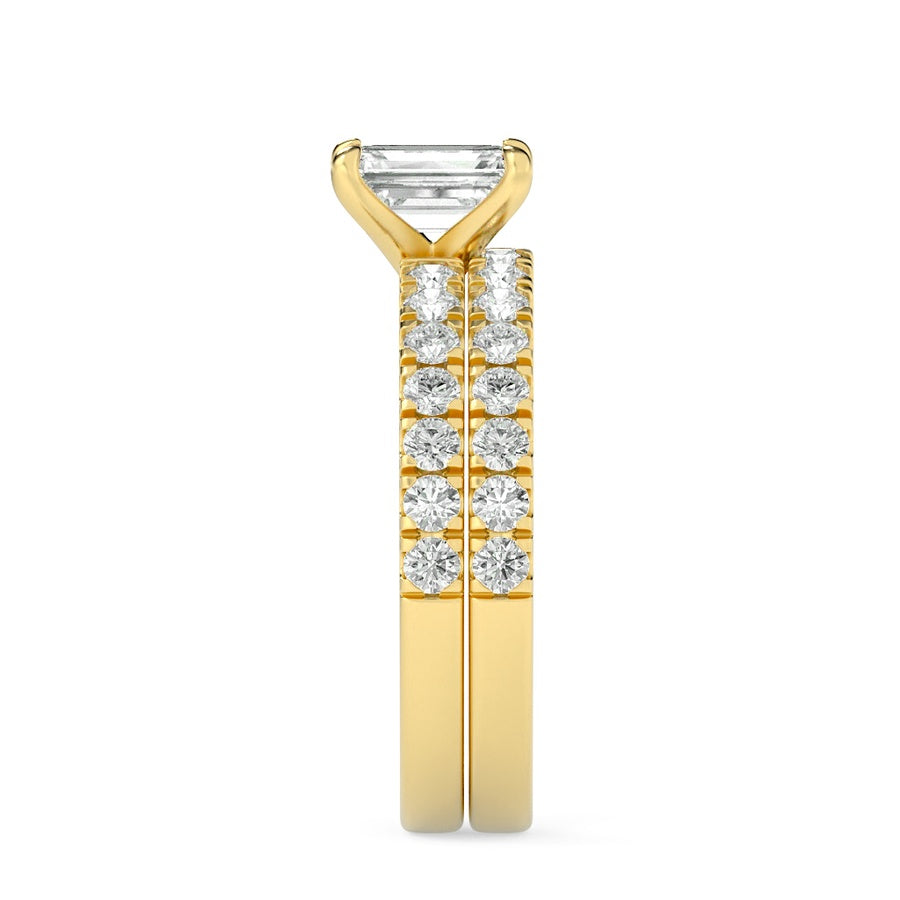 2CTW Radiant Shaped Lab Grown Diamond (F/VS) Classic Accented Set With Band and Engagement Ring in 14K Gold