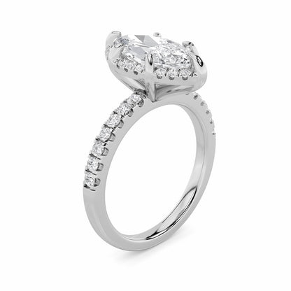 2CTW Marquise Shaped Lab Grown Diamond (F/VS) Halo Accented Engagement Ring in 14K Gold