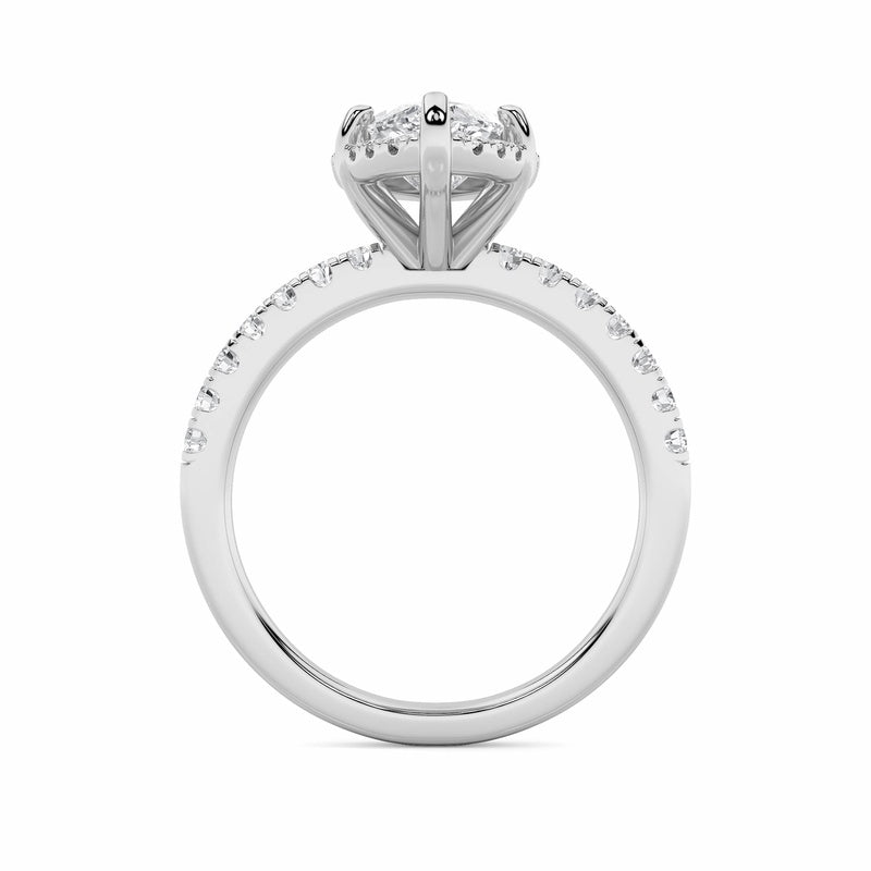 2CTW Marquise Shaped Lab Grown Diamond (F/VS) Halo Accented Engagement Ring in 14K Gold