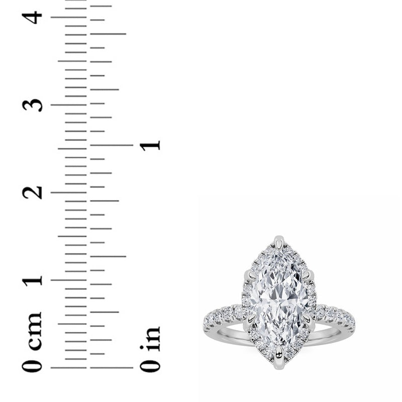 2CTW Marquise Shaped Lab Grown Diamond (F/VS) Halo Accented Engagement Ring in 14K Gold