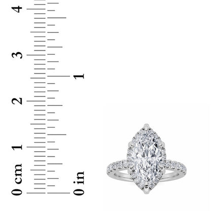 2CTW Marquise Shaped Lab Grown Diamond (F/VS) Halo Accented Engagement Ring in 14K Gold