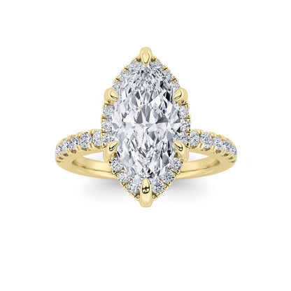 2CTW Marquise Shaped Lab Grown Diamond (F/VS) Halo Accented Engagement Ring in 14K Gold
