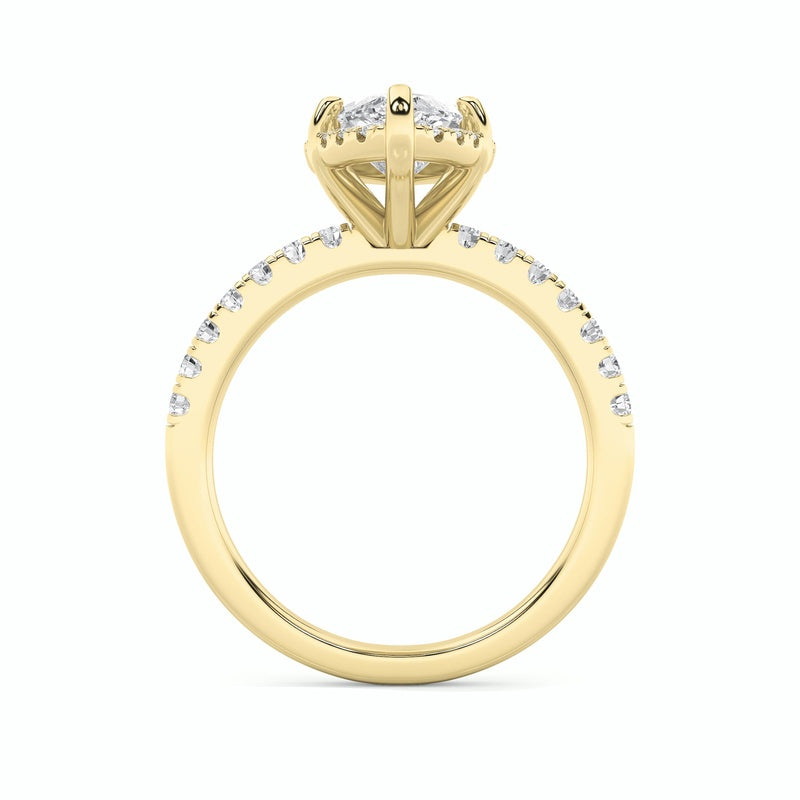 2CTW Marquise Shaped Lab Grown Diamond (F/VS) Halo Accented Engagement Ring in 14K Gold