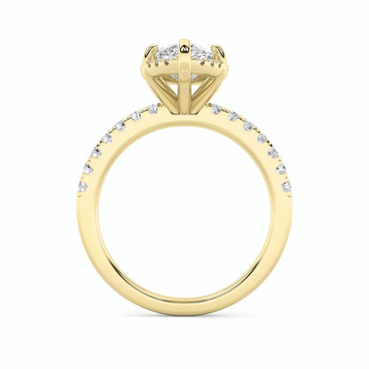 2CTW Marquise Shaped Lab Grown Diamond (F/VS) Halo Accented Engagement Ring in 14K Gold