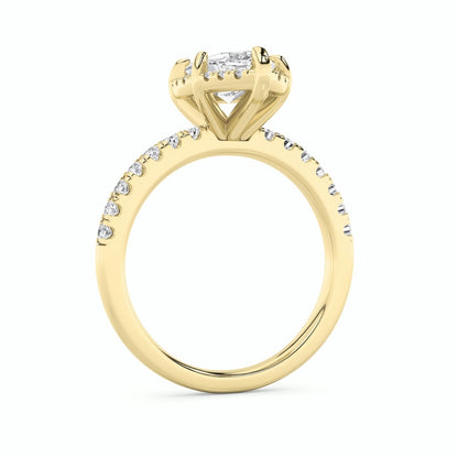 2CTW Marquise Shaped Lab Grown Diamond (F/VS) Halo Accented Engagement Ring in 14K Gold