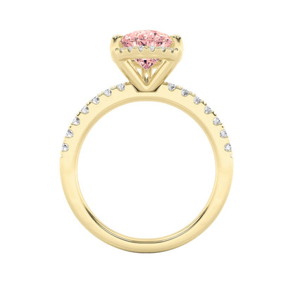 2CTW Pear Shaped Lab Grown Diamond (F/VS) Halo Accented Engagement Ring in 14K Gold