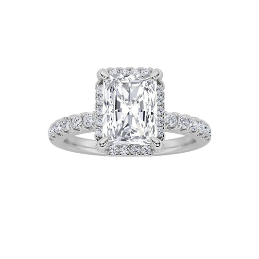 2CTW Radiant Shaped Lab Grown Diamond (F/VS) Halo Accented Engagement Ring in 14K Gold