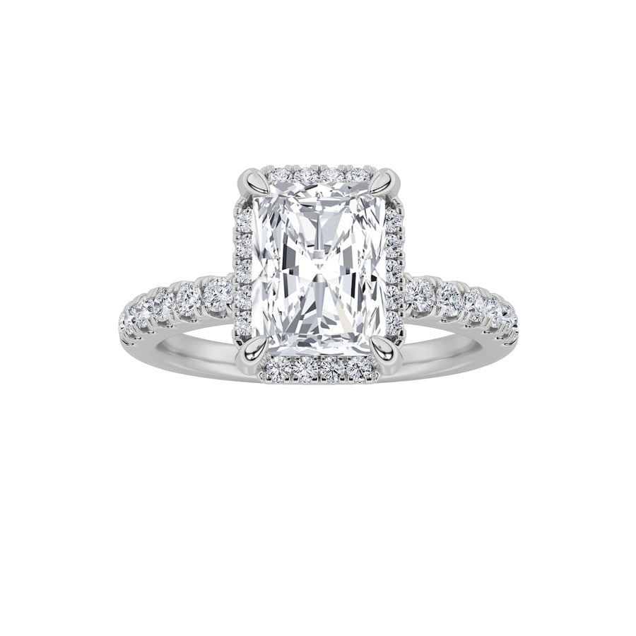 2CTW Radiant Shaped Lab Grown Diamond (F/VS) Halo Accented Engagement Ring in 14K Gold