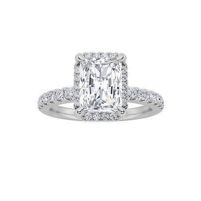 2CTW Radiant Shaped Lab Grown Diamond (F/VS) Halo Accented Engagement Ring in 14K Gold