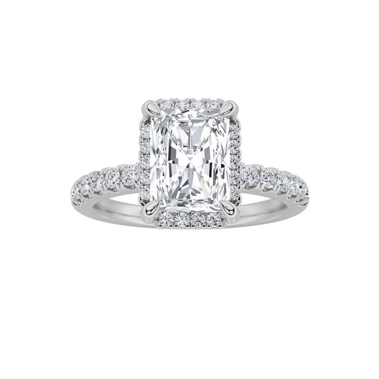 2CTW Radiant Shaped Lab Grown Diamond (F/VS) Halo Accented Engagement Ring in 14K Gold