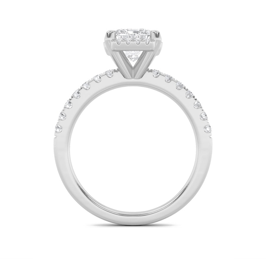 2CTW Radiant Shaped Lab Grown Diamond (F/VS) Halo Accented Engagement Ring in 14K Gold