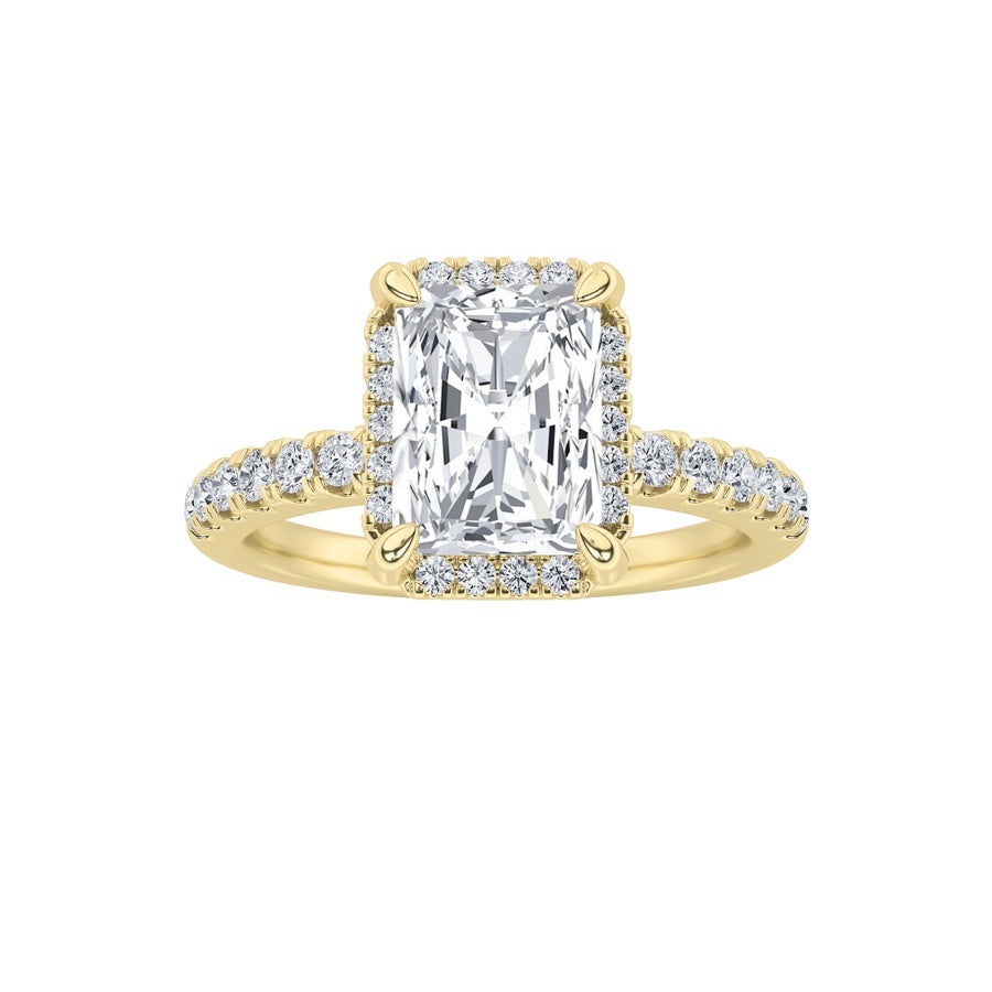 2CTW Radiant Shaped Lab Grown Diamond (F/VS) Halo Accented Engagement Ring in 14K Gold