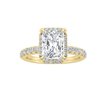 2CTW Radiant Shaped Lab Grown Diamond (F/VS) Halo Accented Engagement Ring in 14K Gold