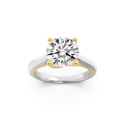 3CTW Round Shaped Lab Grown Diamond (F/VS) Two Tone Cathedral Shank Engagement Ring in 14K Gold