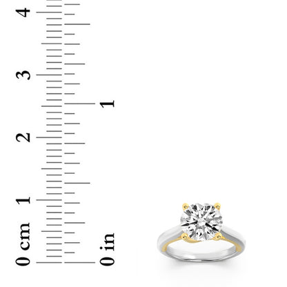 3CTW Round Shaped Lab Grown Diamond (F/VS) Two Tone Cathedral Shank Engagement Ring in 14K Gold