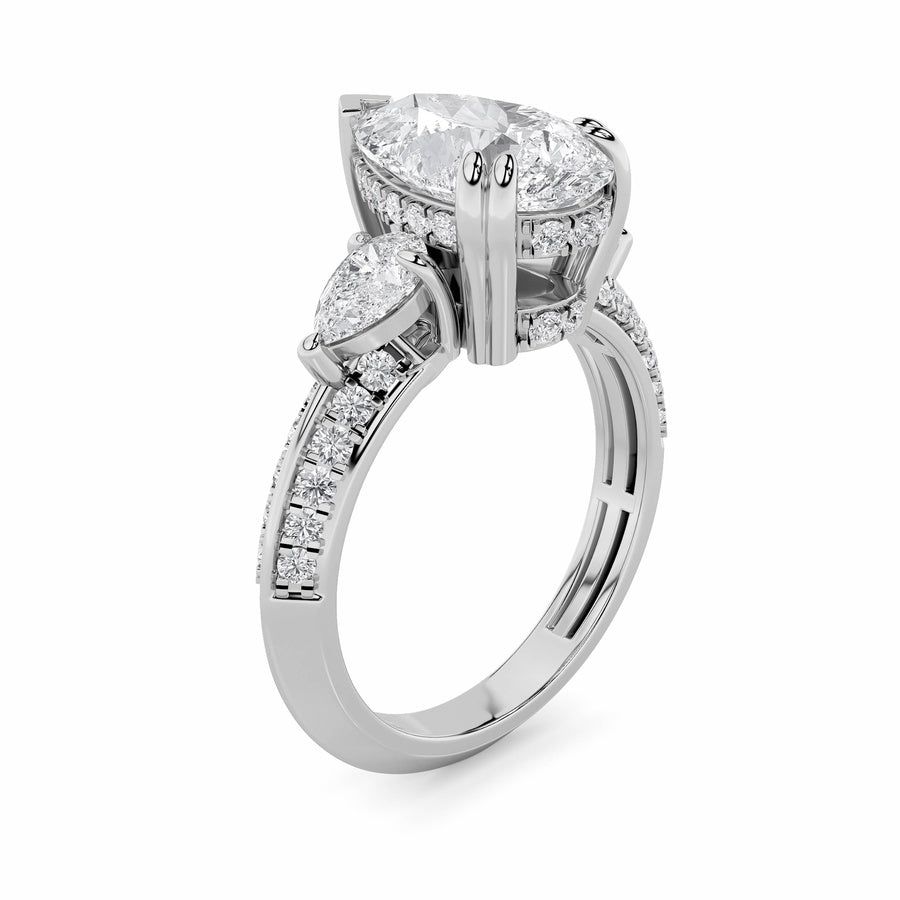 3.5CTW Pear Shaped Lab Grown Diamond (G/VS) Three Stone Accented Engagement Ring in 14K Gold