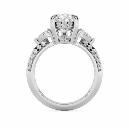 3.5CTW Pear Shaped Lab Grown Diamond (G/VS) Three Stone Accented Engagement Ring in 14K Gold