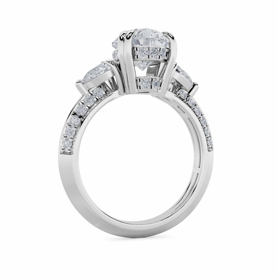 3.5CTW Pear Shaped Lab Grown Diamond (G/VS) Three Stone Accented Engagement Ring in 14K Gold