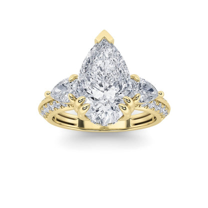 3.5CTW Pear Shaped Lab Grown Diamond (G/VS) Three Stone Accented Engagement Ring in 14K Gold