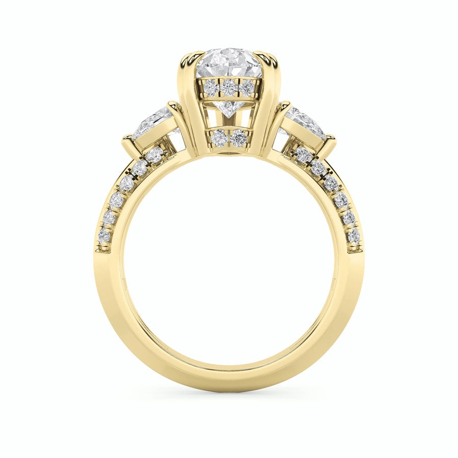 3.5CTW Pear Shaped Lab Grown Diamond (G/VS) Three Stone Accented Engagement Ring in 14K Gold