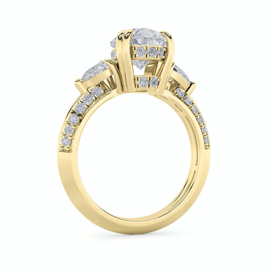 3.5CTW Pear Shaped Lab Grown Diamond (G/VS) Three Stone Accented Engagement Ring in 14K Gold