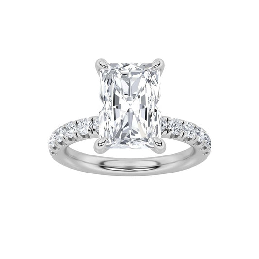 2CTW Radiant Shaped Lab Grown Diamond (F/VS) Hidden Halo Accented Ring in 14K Gold