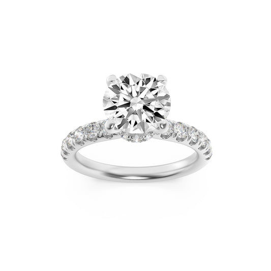 2CTW Round Shaped Lab Grown Diamond (F/VS) Hidden Halo Accented Ring in 14K Gold
