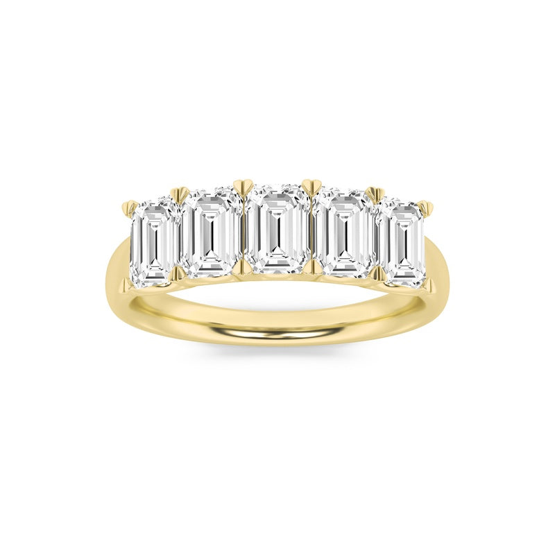 2CTW Emerald Shaped Lab Grown Diamond (F/VS) Five Stone Band Ring in 14K Gold
