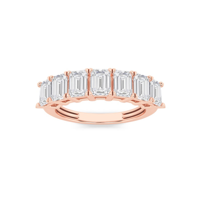 2CTW Emerald Shaped Lab Grown Diamond (F/VS) Seven Stone Band Ring in 14K Gold