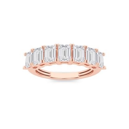 2CTW Emerald Shaped Lab Grown Diamond (F/VS) Seven Stone Band Ring in 14K Gold