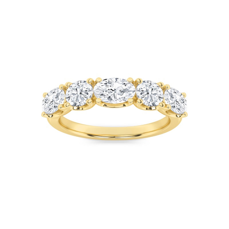 2CTW Oval Shaped Lab Grown Diamond (F/VVS) Five Stone Band Ring in 14K Gold