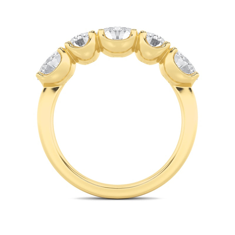 2CTW Oval Shaped Lab Grown Diamond (F/VVS) Five Stone Band Ring in 14K Gold