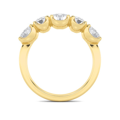 2CTW Oval Shaped Lab Grown Diamond (F/VVS) Five Stone Band Ring in 14K Gold