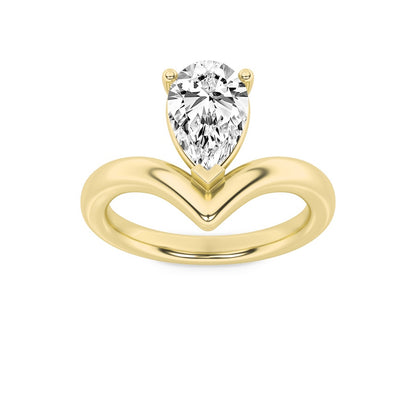 1.5CTW Pear Shaped Lab Grown Diamond (F/VS) Chevron Solitaire Engagement Ring in 14K Gold