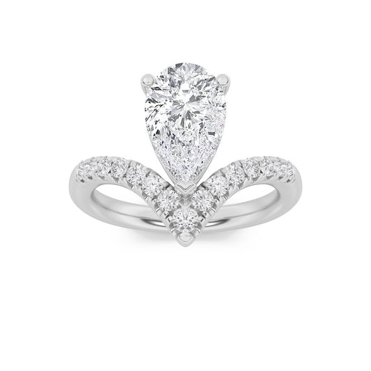2CTW Pear Shaped Lab Grown Diamond (F/VS) Accented Solitaire Fancy Engagement Ring in 14K Gold