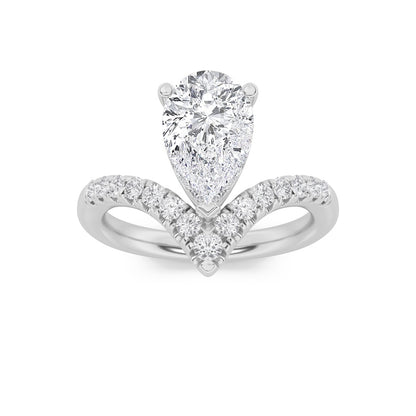 2CTW Pear Shaped Lab Grown Diamond (F/VS) Accented Solitaire Fancy Engagement Ring in 14K Gold