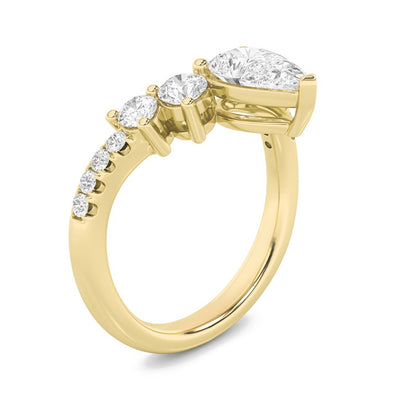 1.5CTW Pear Shaped Lab Grown Diamond (F/VS) Fancy Contour Ring in 14K Gold