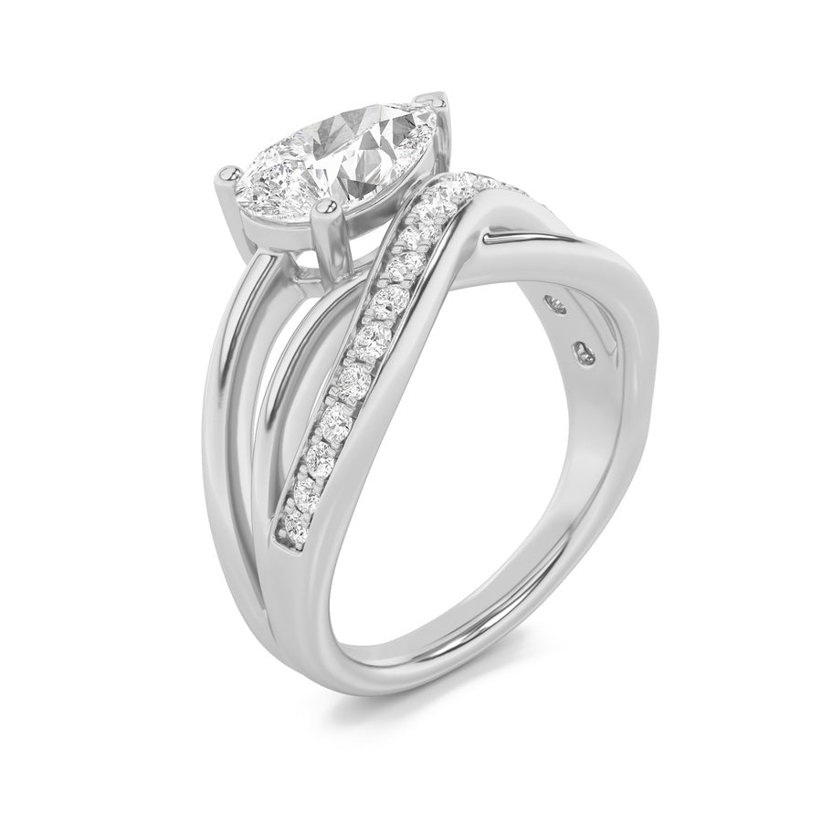 2CTW Pear Shaped Lab Grown Diamond (F/VS) Fashion AccentedEngagement Ring in 14K Gold