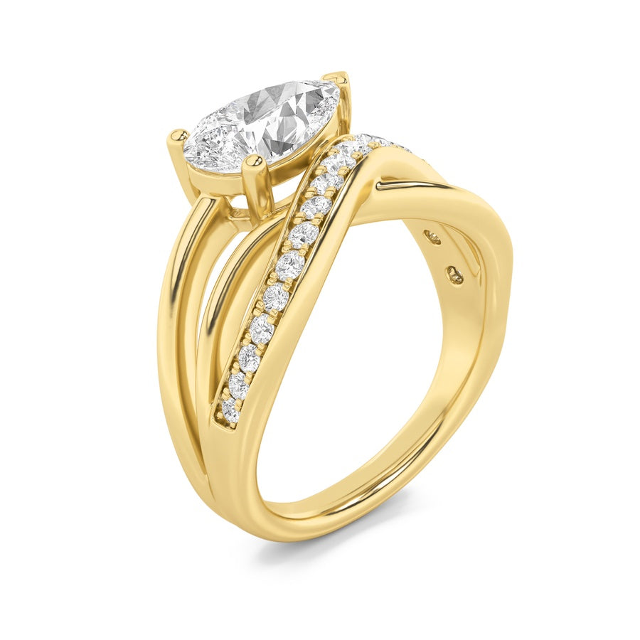 2CTW Pear Shaped Lab Grown Diamond (F/VS) Fashion AccentedEngagement Ring in 14K Gold