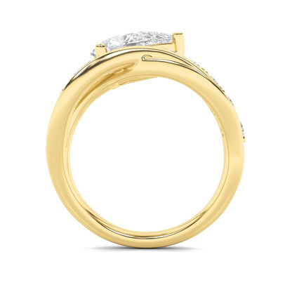 2CTW Pear Shaped Lab Grown Diamond (F/VS) Fashion AccentedEngagement Ring in 14K Gold