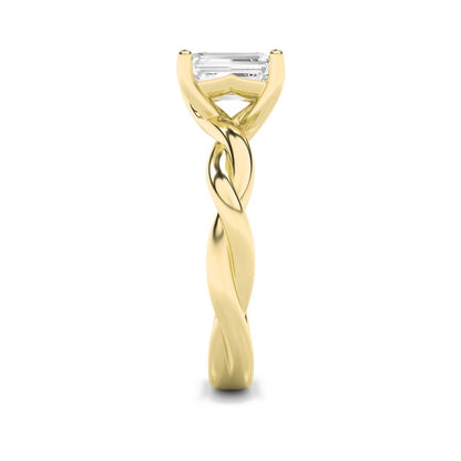 1CTW Emerald Shaped Lab Grown Diamond (F/VS) Twisted Shank Solitaire Engagement Ring in 14K Gold