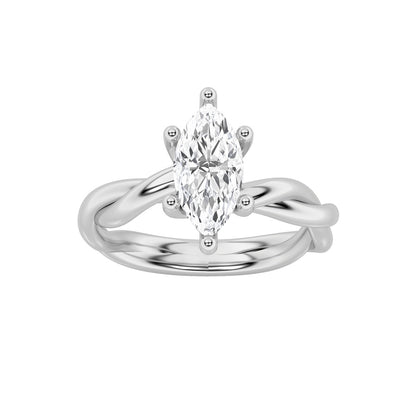 1.5CTW Marquise Shaped Lab Grown Diamond (F/VS) Twisted Shank Solitaire Engagement Ring in 14K Gold