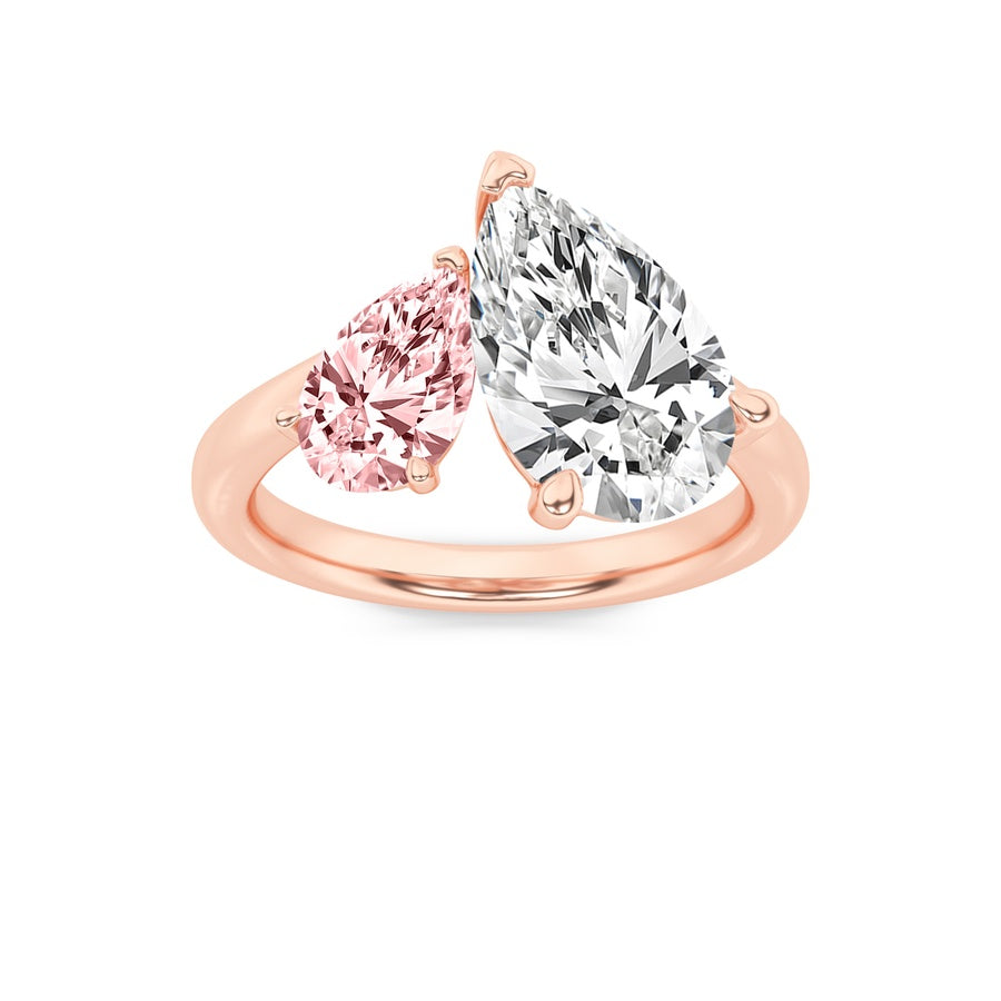 3CTW Pear Shaped Lab Grown Diamond (F/VS) Toi et Moi Engagement Ring in 14K Gold
