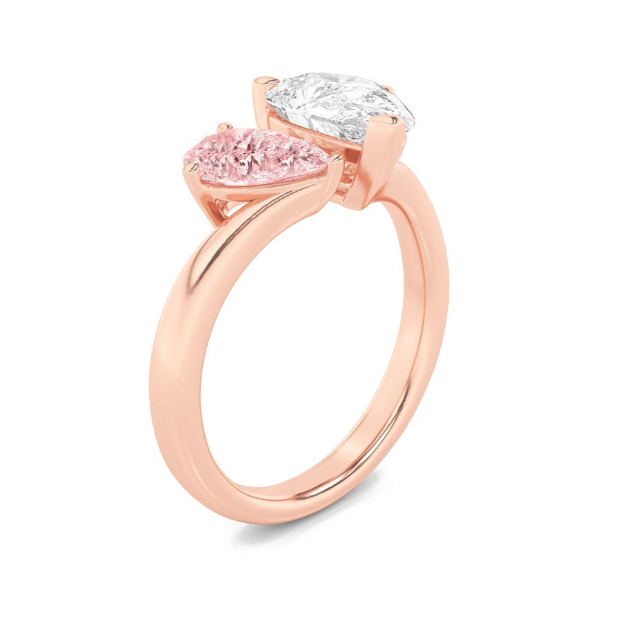3CTW Pear Shaped Lab Grown Diamond (F/VS) Toi et Moi Engagement Ring in 14K Gold