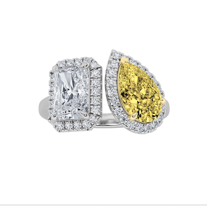 3CTW Radiant Shaped Lab Grown Diamond (F/VS) Toi et Moi Fashiion Ring in 14K Gold