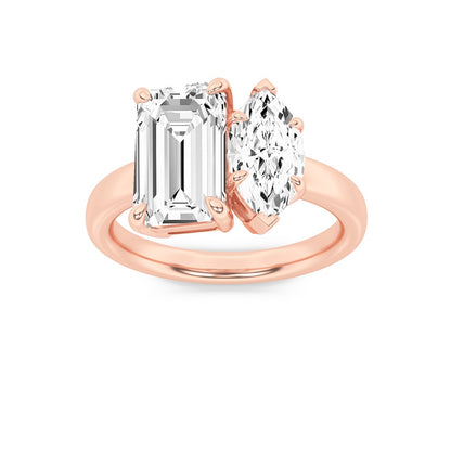 3CTW Emerald Shaped Lab Grown Diamond (F/VS) Toi et Moi Engagement Ring in 14K Gold