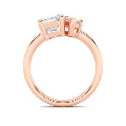 3CTW Emerald Shaped Lab Grown Diamond (F/VS) Toi et Moi Engagement Ring in 14K Gold