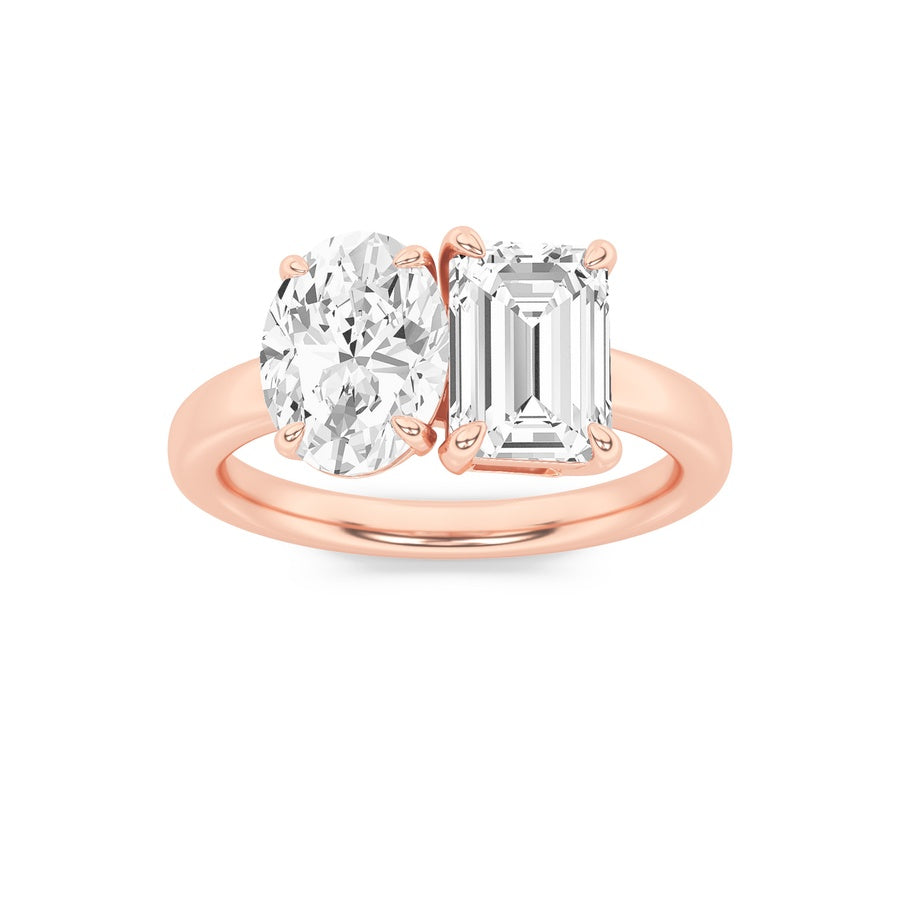 3CTW Emerald Shaped Lab Grown Diamond (F/VS) Toi et Moi Engagement Ring in 14K Gold